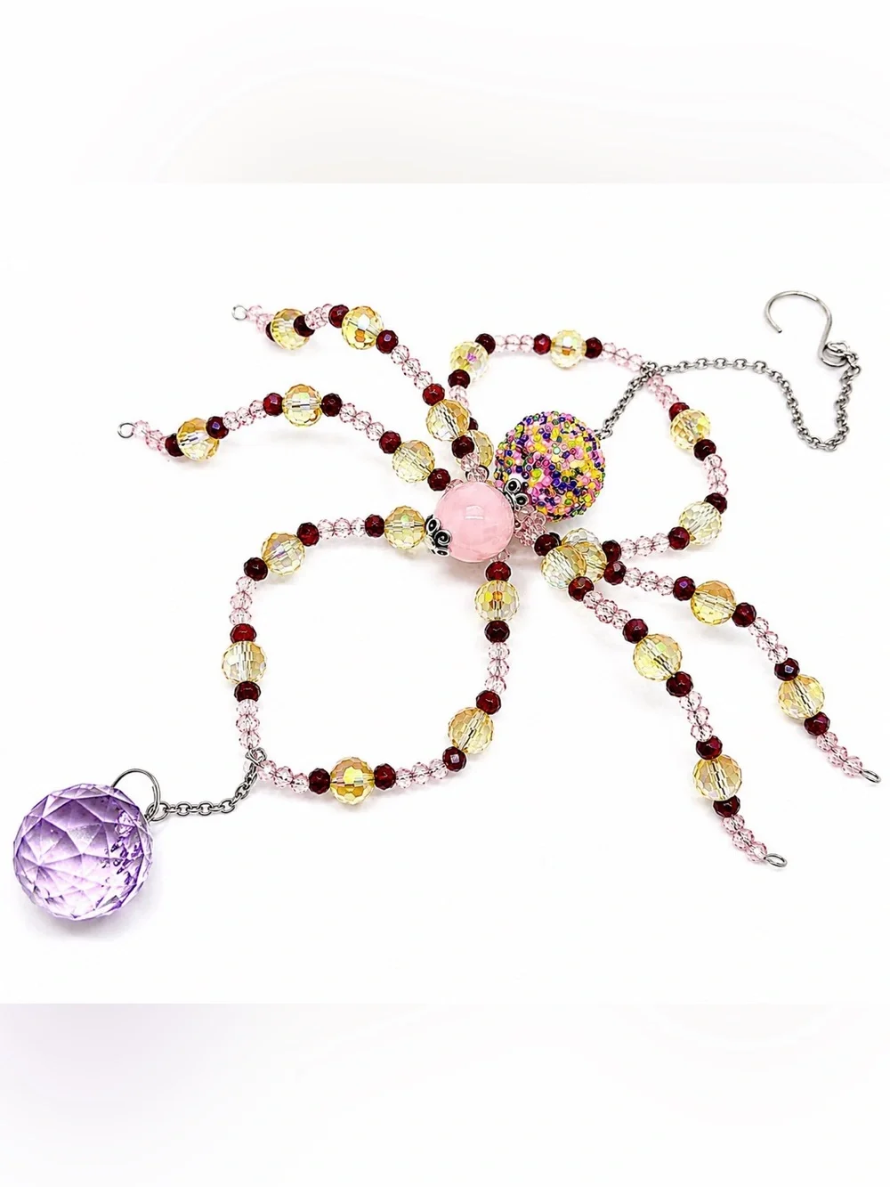 Pink & Purple Beaded Spider Crystal Sun Catcher